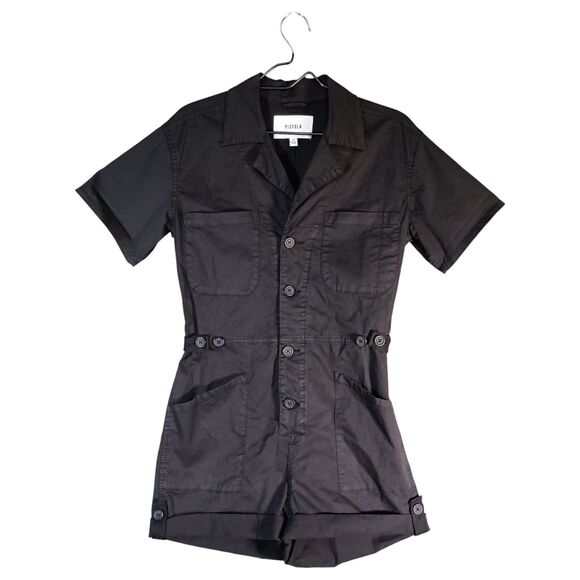 Pistola Romper Womens XS Cotton Collared Short Sleeve Buttoned Black - Picture 2 of 5